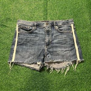Banana Republic Blue and White Jean Shorts with Modern Side Stripes